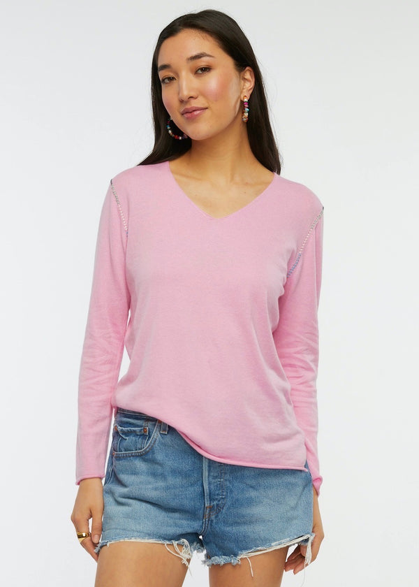 V NECK WITH STITCH DETAIL SWEATER (available in more colors)