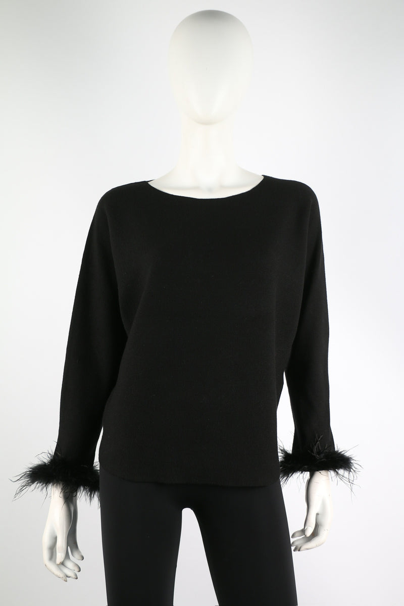 FEATHER TRIM CUFF SWEATER