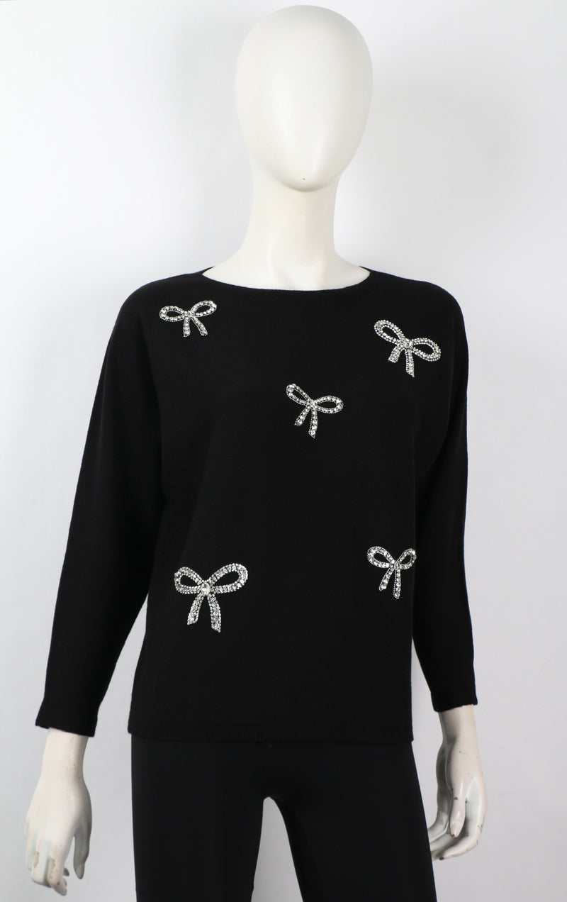 RHINESTONE BOW SWEATER (available in 2 colors)