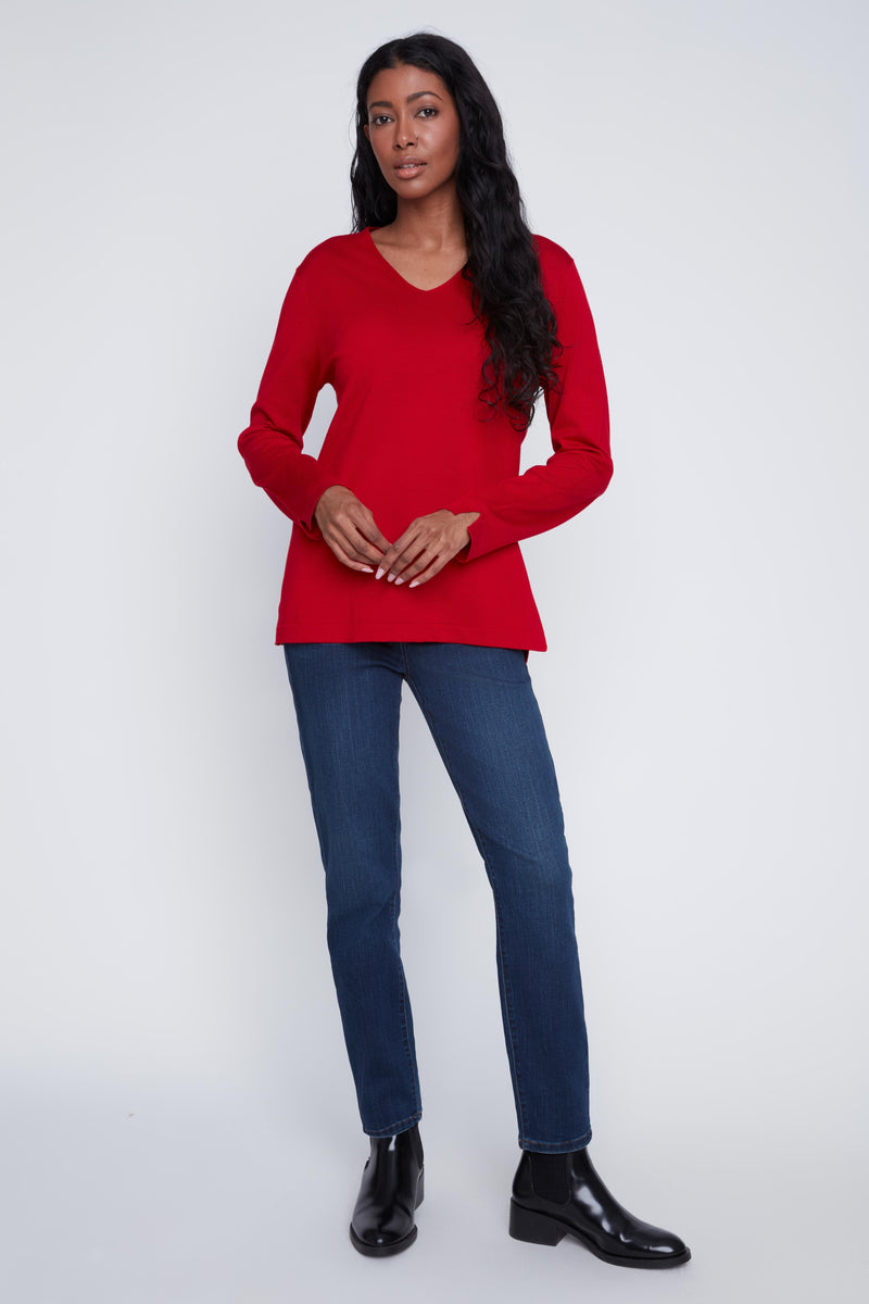 LONG SLEEVE V NECK TOP