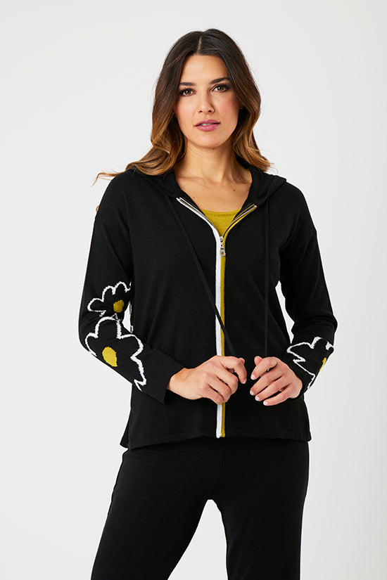 ZIP UP HOODIE WITH FLOWERS