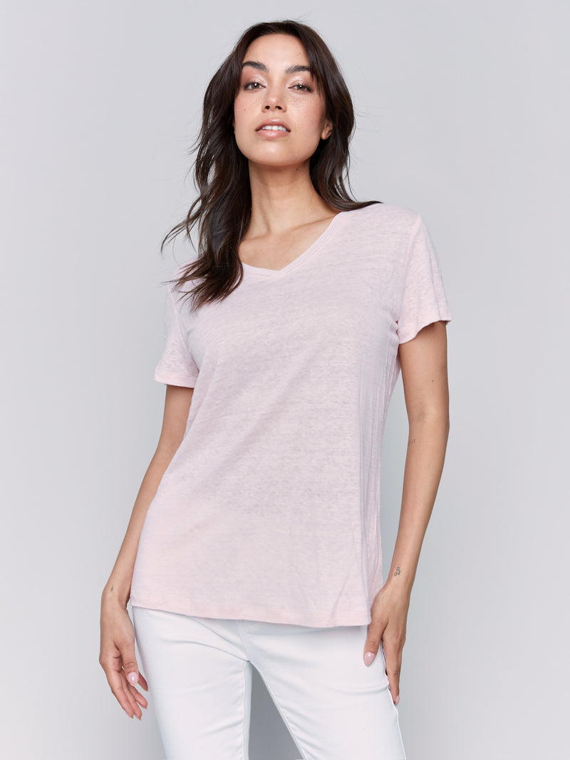 LINEN V NECK SHORT SLEEVE TEE SHIRT (available in more colors)