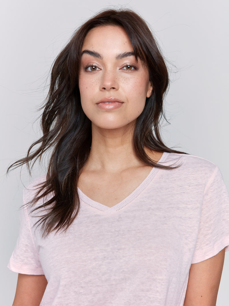 LINEN V NECK SHORT SLEEVE TEE SHIRT (available in more colors)