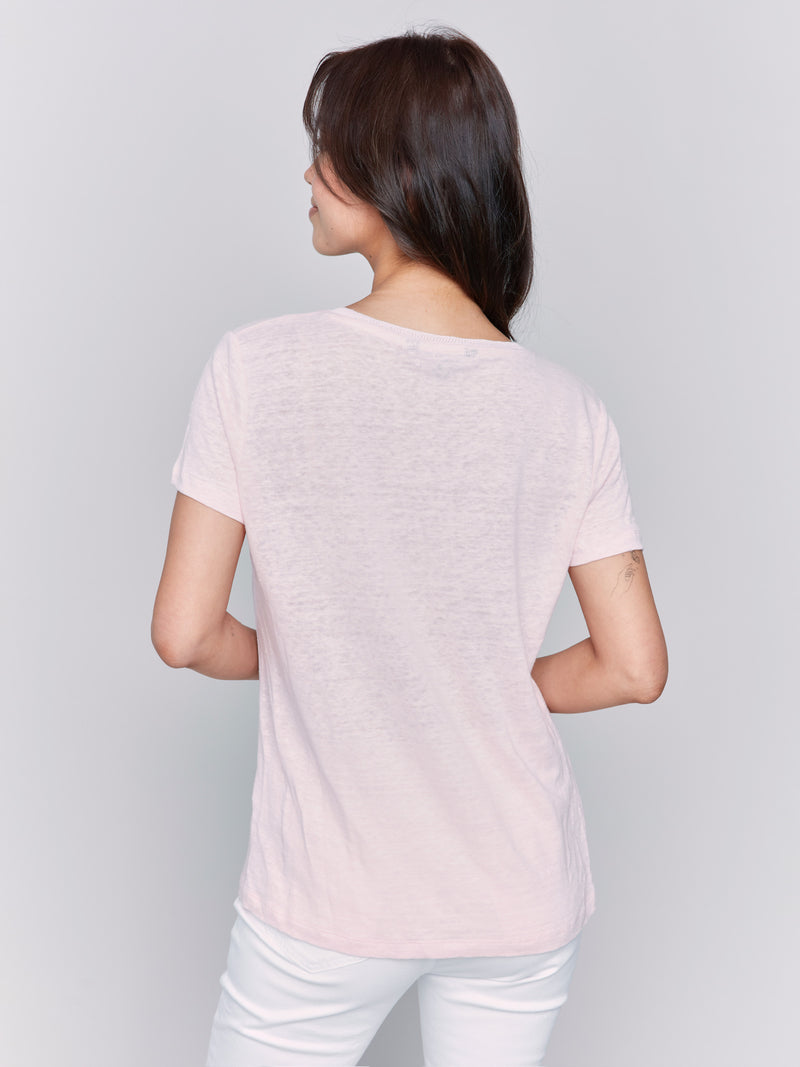 LINEN V NECK SHORT SLEEVE TEE SHIRT (available in more colors)