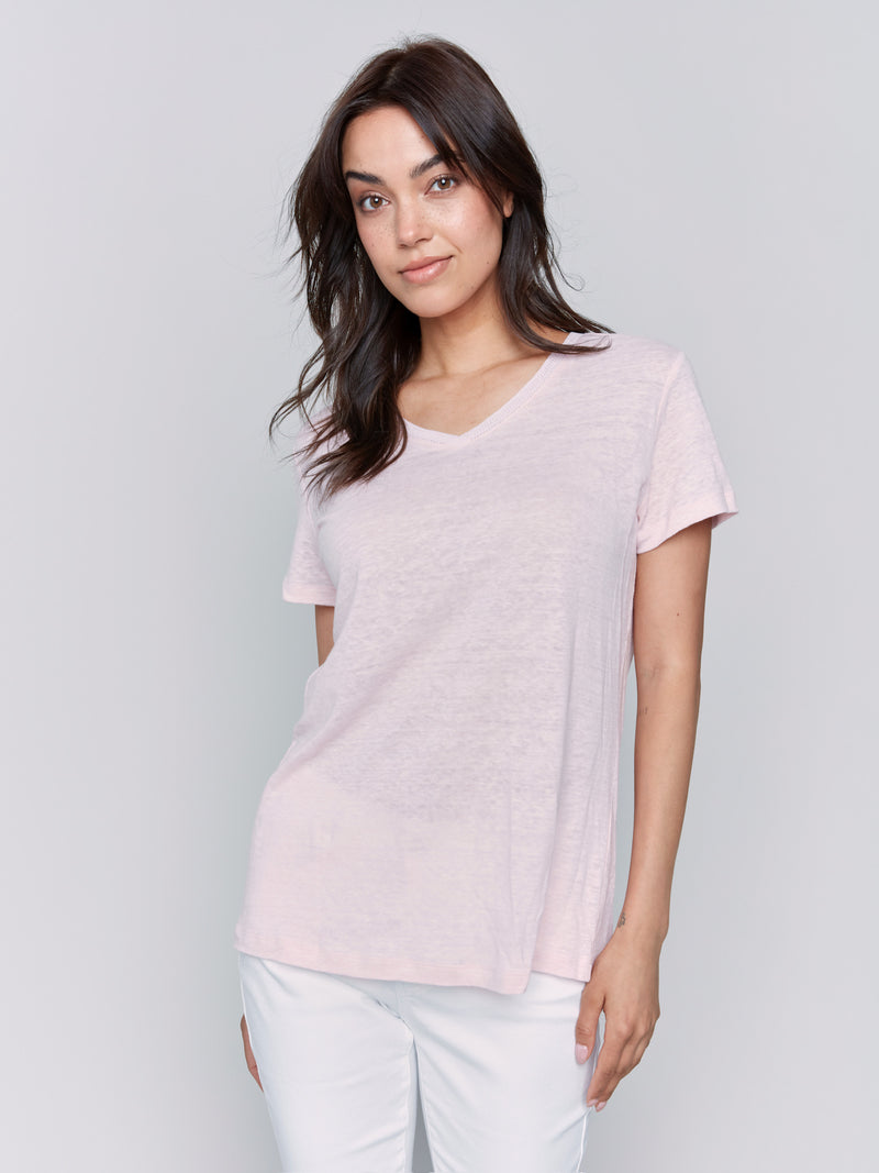 LINEN V NECK SHORT SLEEVE TEE SHIRT (available in more colors)