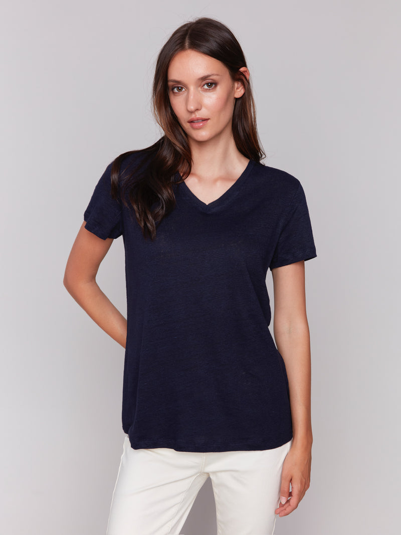 LINEN V NECK SHORT SLEEVE TEE SHIRT (available in more colors)