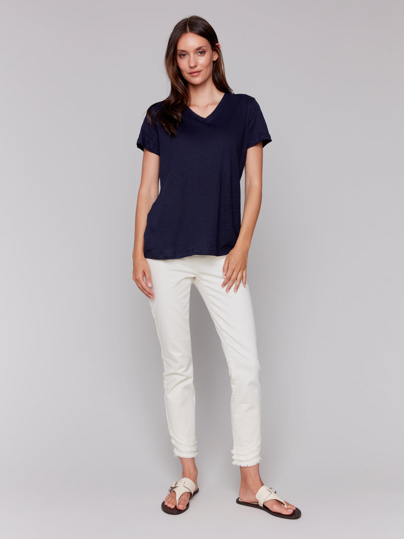 LINEN V NECK SHORT SLEEVE TEE SHIRT (available in more colors)