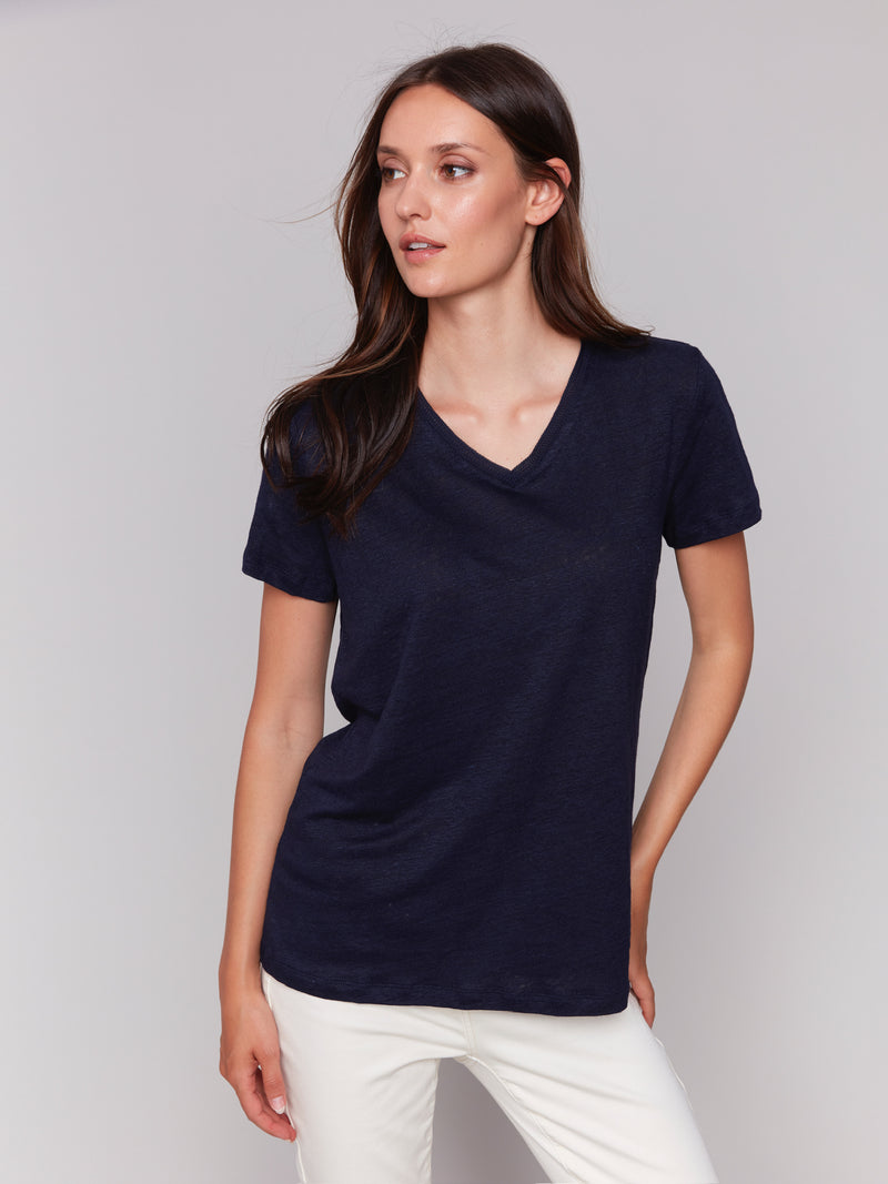 LINEN V NECK SHORT SLEEVE TEE SHIRT (available in more colors)