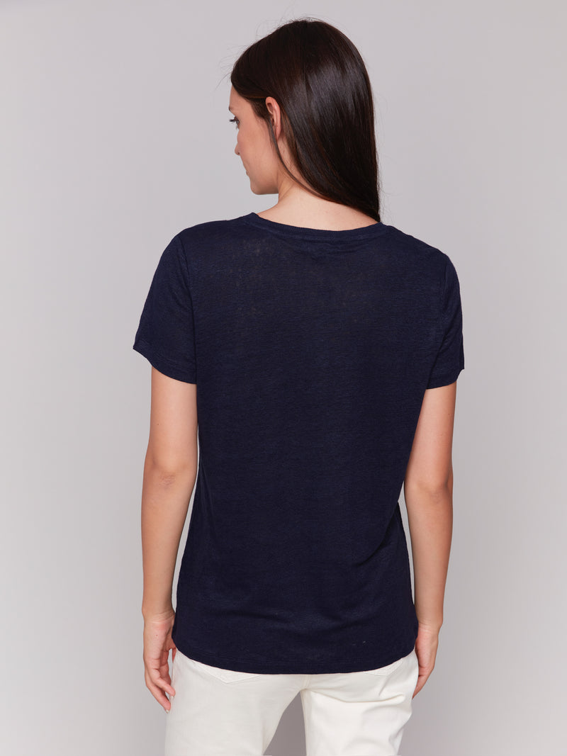 LINEN V NECK SHORT SLEEVE TEE SHIRT (available in more colors)