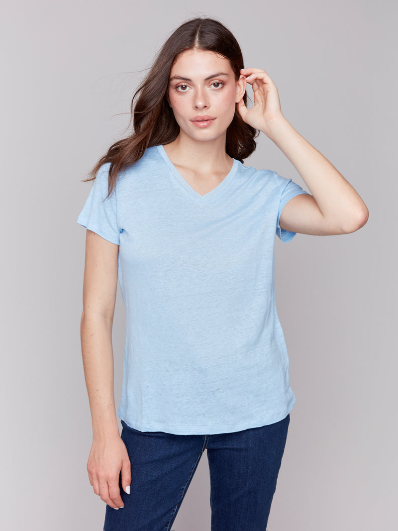 LINEN V NECK SHORT SLEEVE TEE SHIRT (available in more colors)