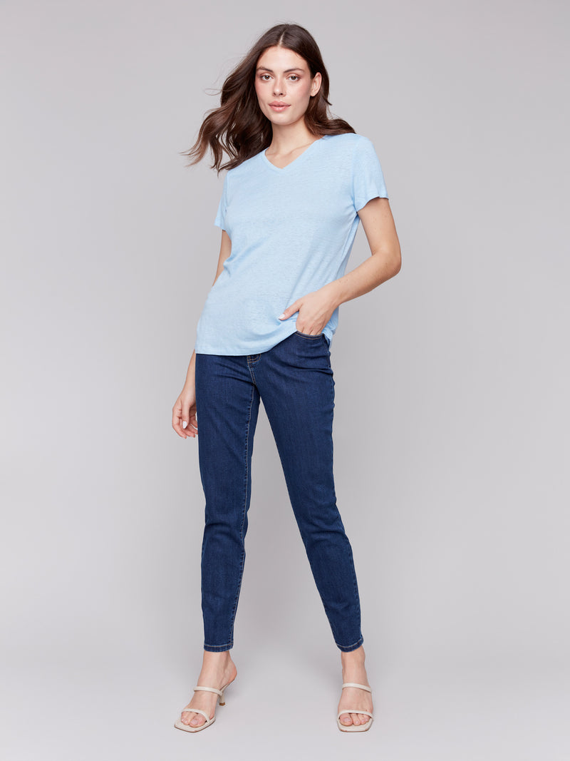 LINEN V NECK SHORT SLEEVE TEE SHIRT (available in more colors)