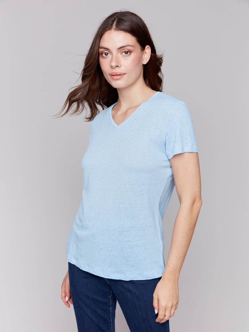 LINEN V NECK SHORT SLEEVE TEE SHIRT (available in more colors)
