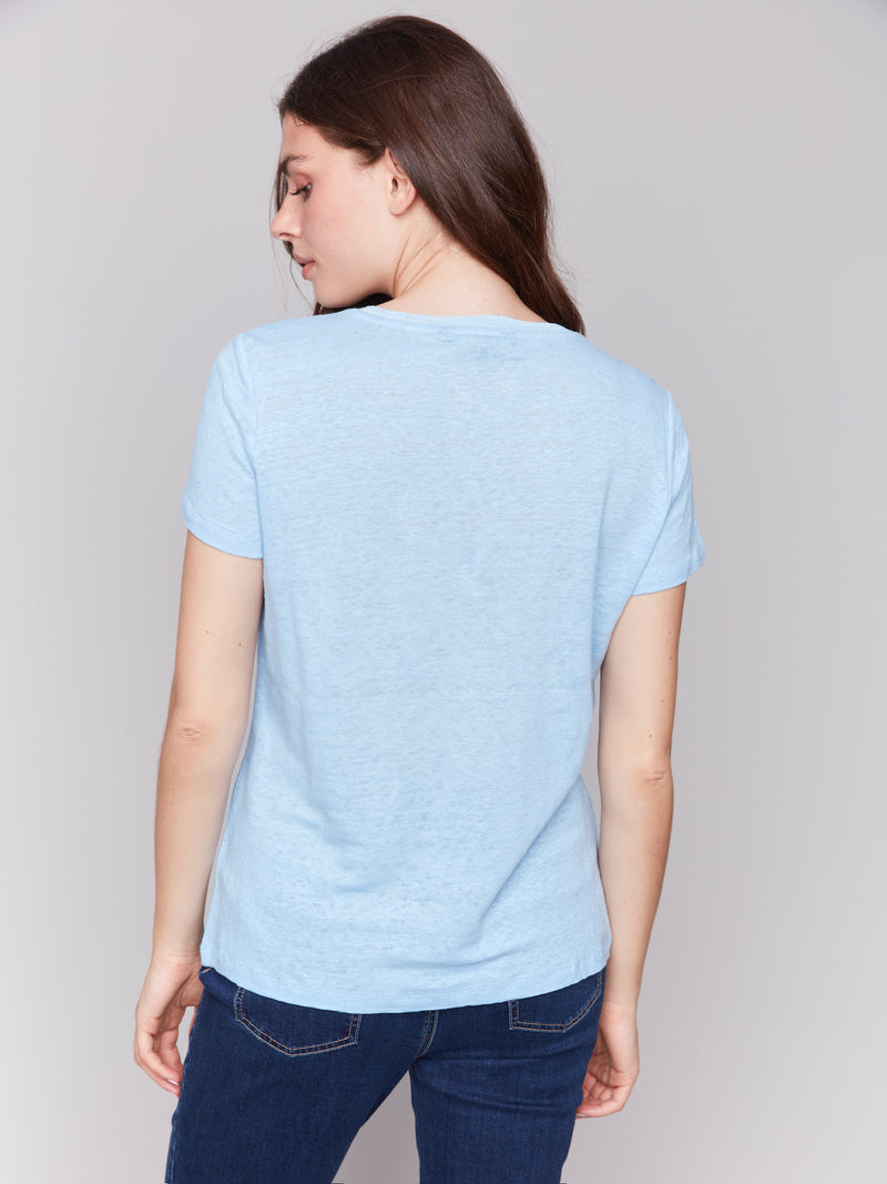 LINEN V NECK SHORT SLEEVE TEE SHIRT (available in more colors)