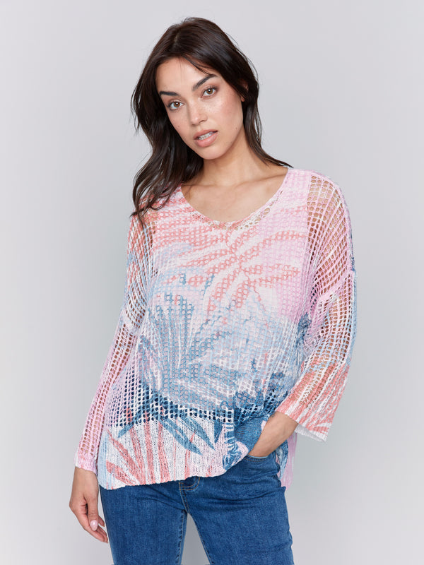 3/4 SLEEVE LOOSE KNIT SWEATER