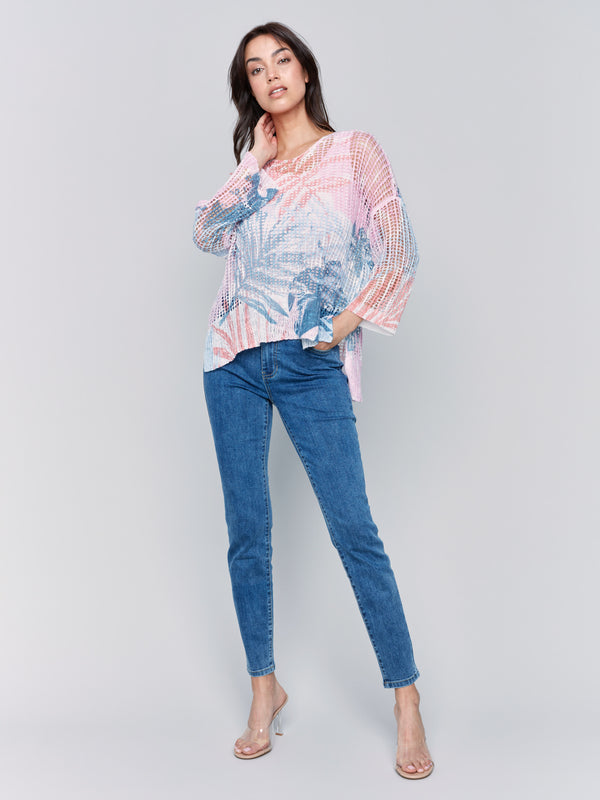 3/4 SLEEVE LOOSE KNIT SWEATER