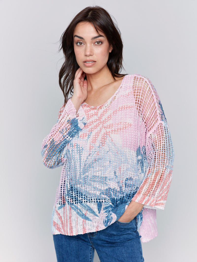 3/4 SLEEVE LOOSE KNIT SWEATER