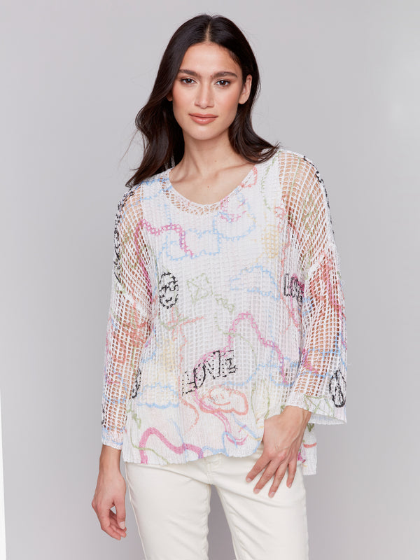 3/4 SLEEVE LOOSE KNIT SWEATER