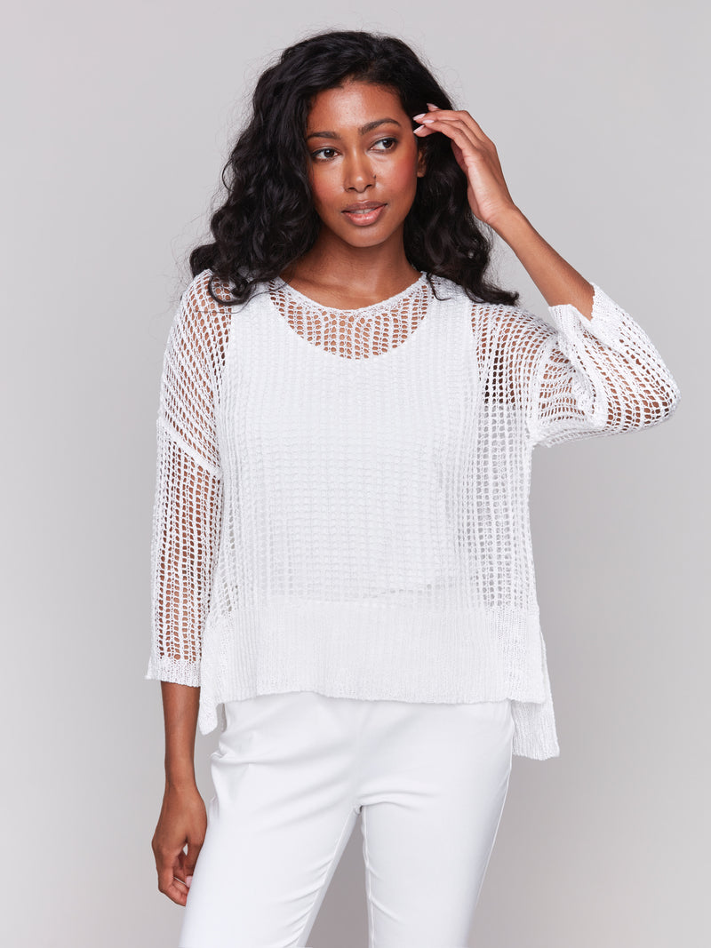 3/4 SLEEVE KNIT SWEATER