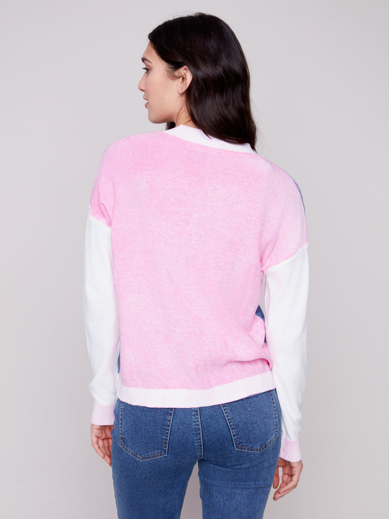 COLOR BLOCK V NECK SWEATER