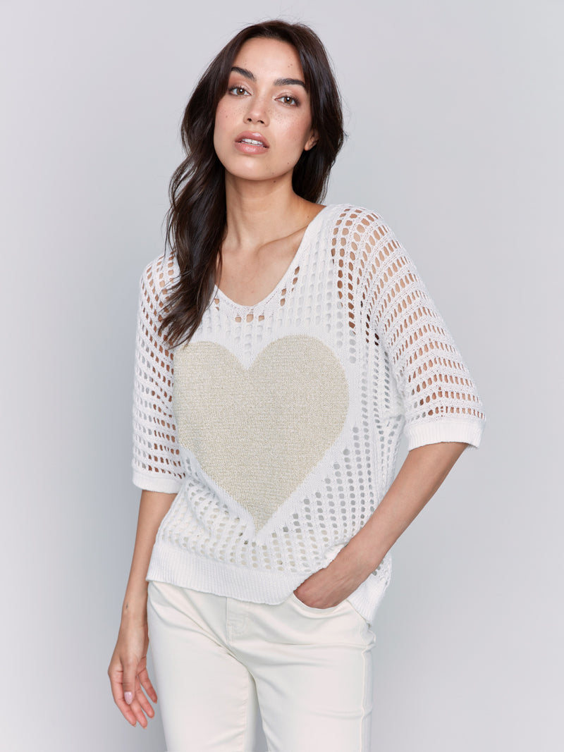 GOLD HEART DOLMAN SLEEVE SWEATER