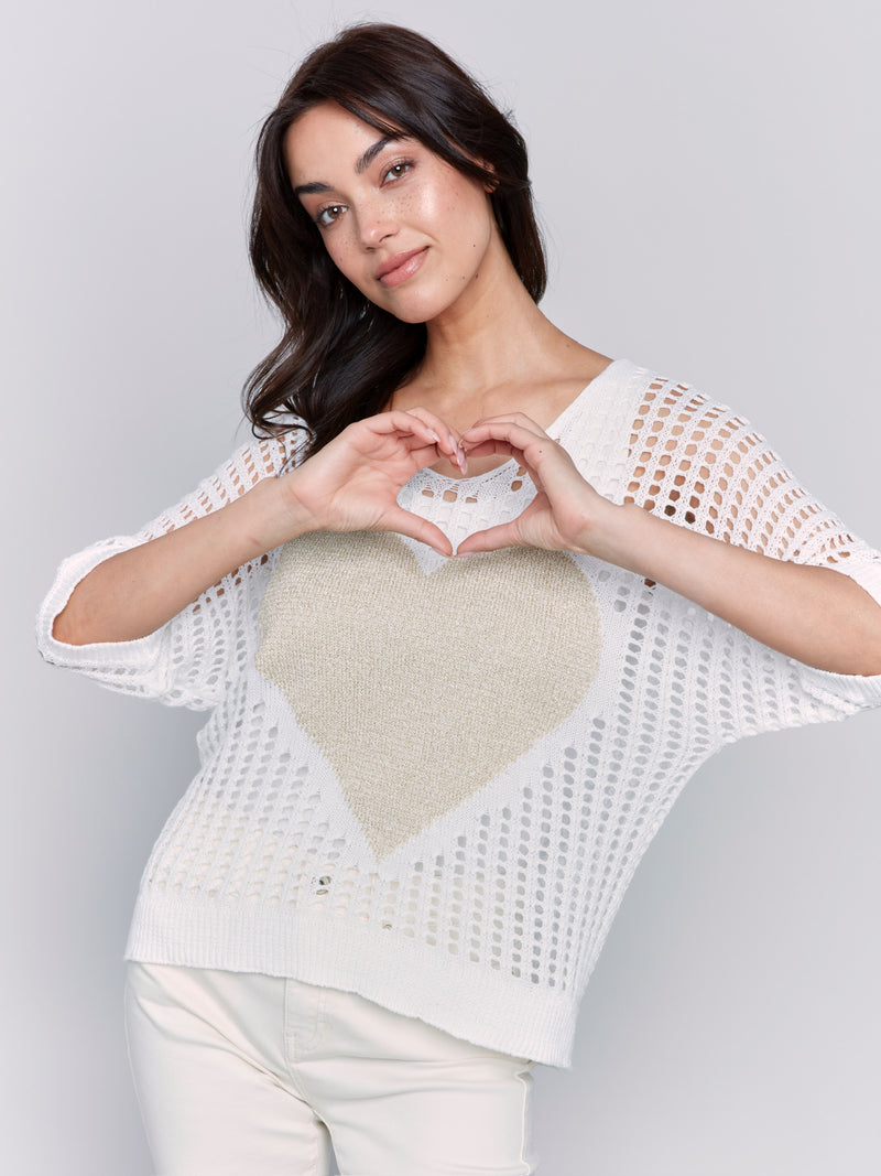 GOLD HEART DOLMAN SLEEVE SWEATER