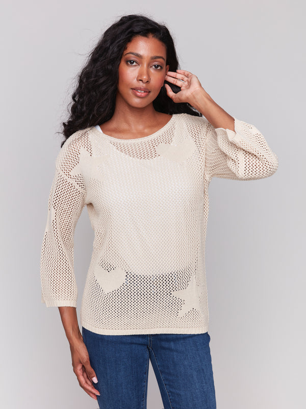 3/4 SLEEVE CROCHET SWEATER