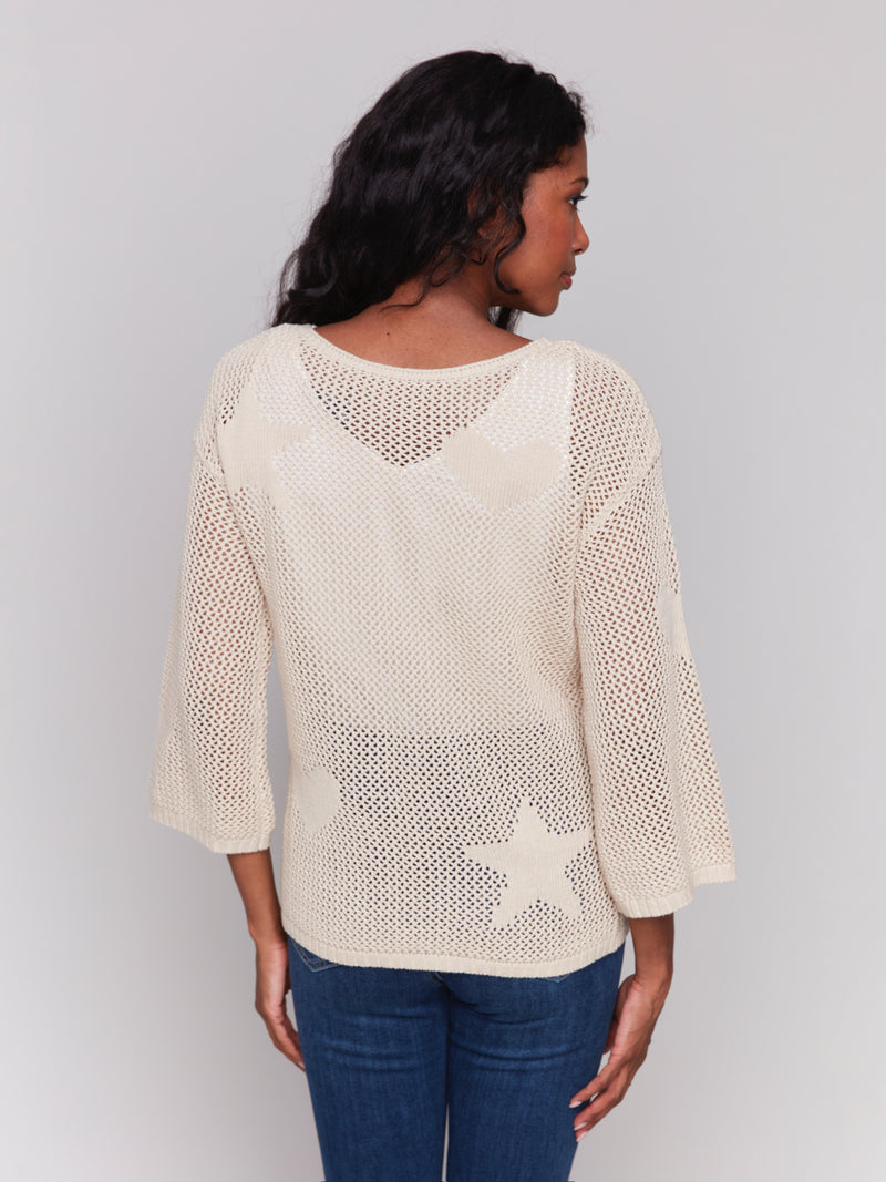 3/4 SLEEVE CROCHET SWEATER