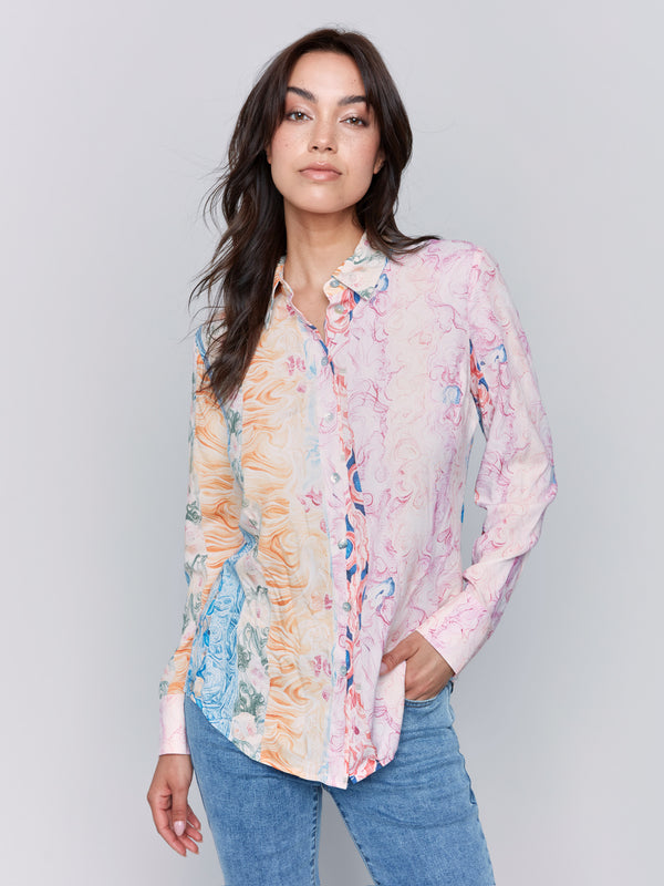 PRINTED LONG SLEEVE BLOUSE