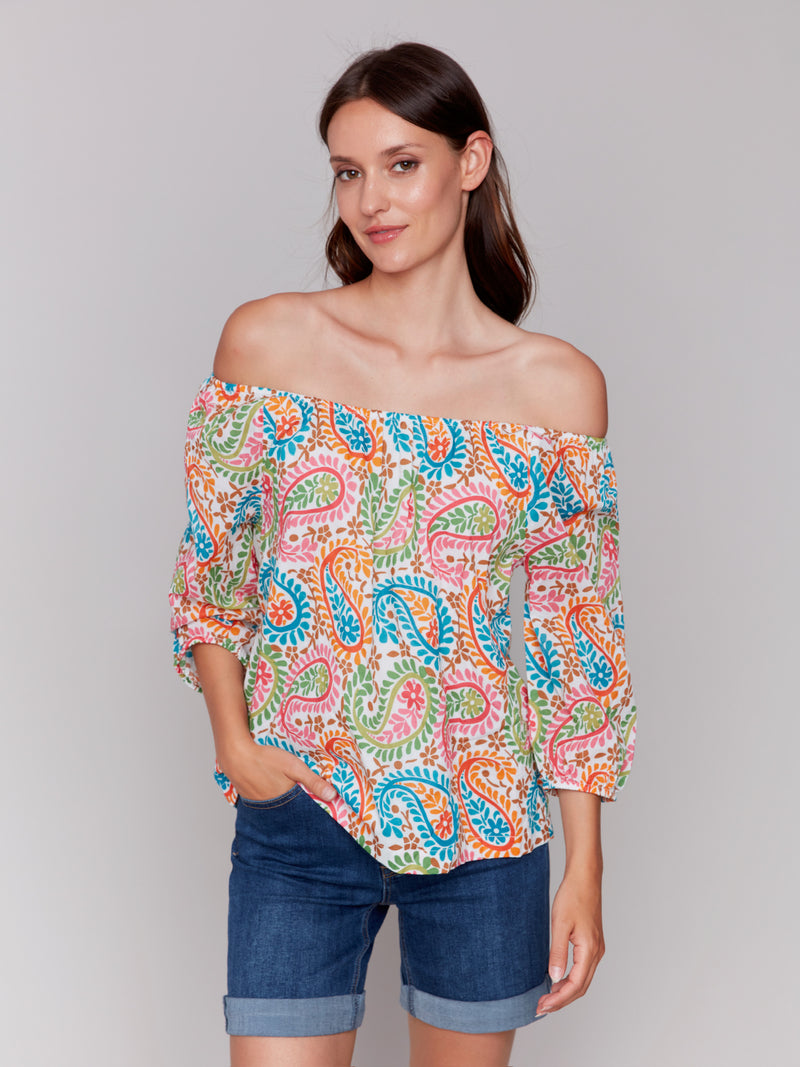 OFF THE SHOULDER PRINT TOP