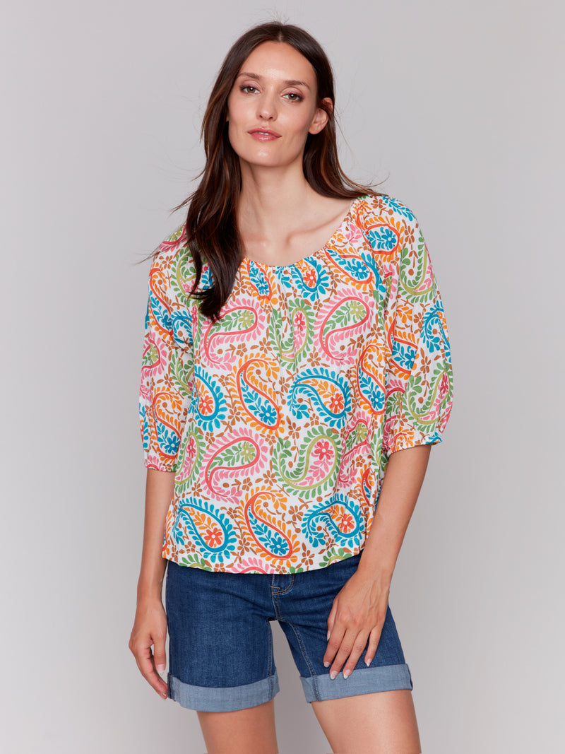 OFF THE SHOULDER PRINT TOP