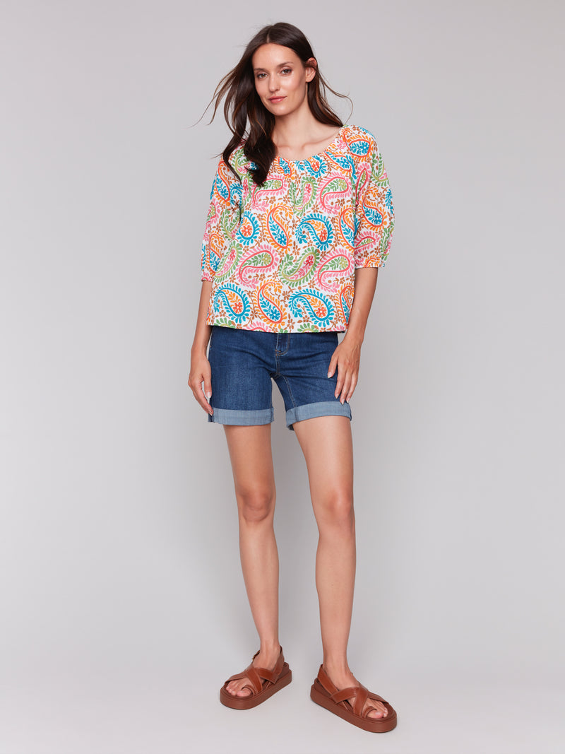 OFF THE SHOULDER PRINT TOP