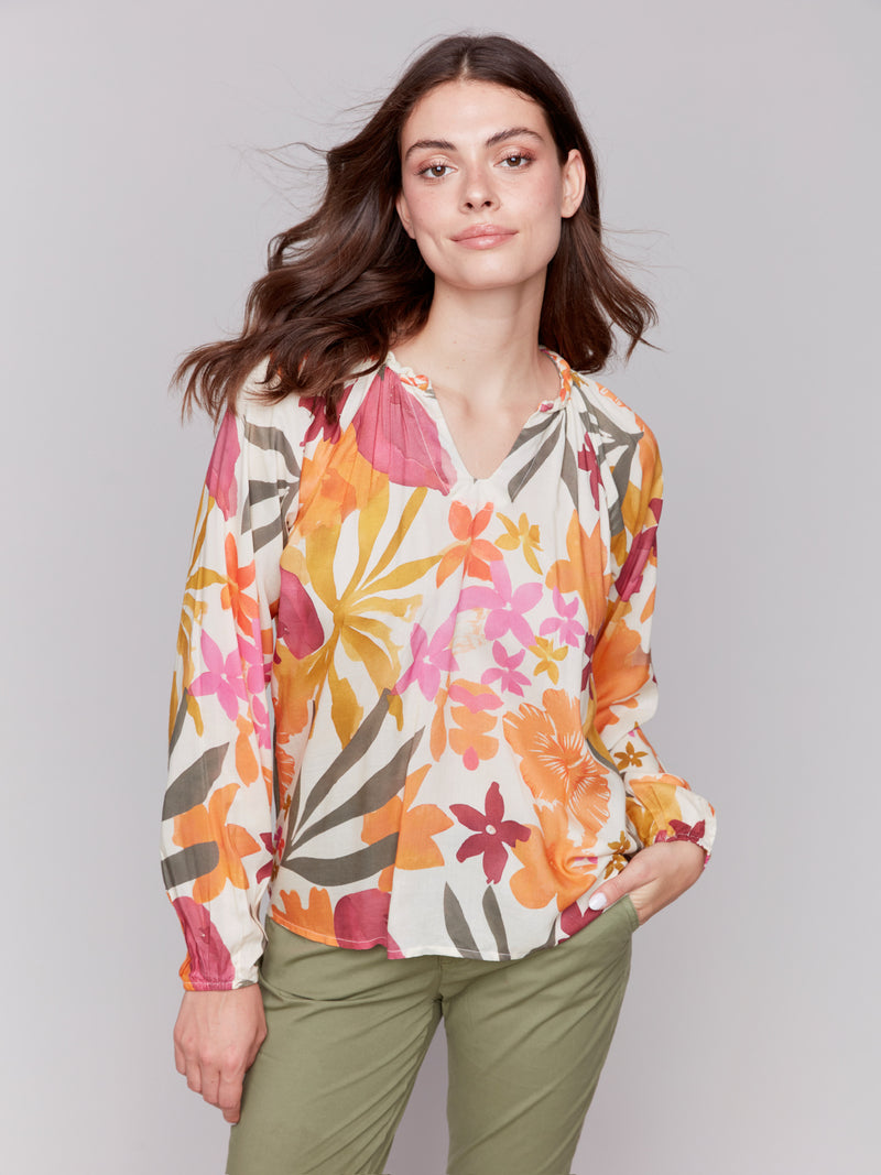 LONG SLEEVE RAGLAN PRINTED BLOUSE