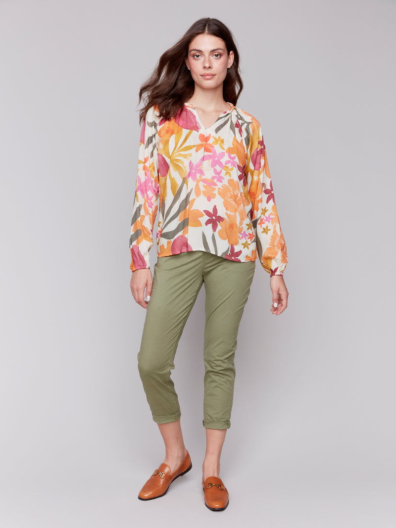 LONG SLEEVE RAGLAN PRINTED BLOUSE