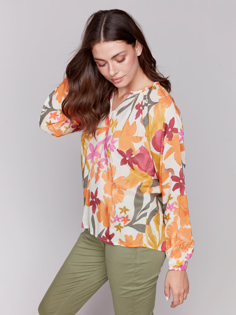 LONG SLEEVE RAGLAN PRINTED BLOUSE