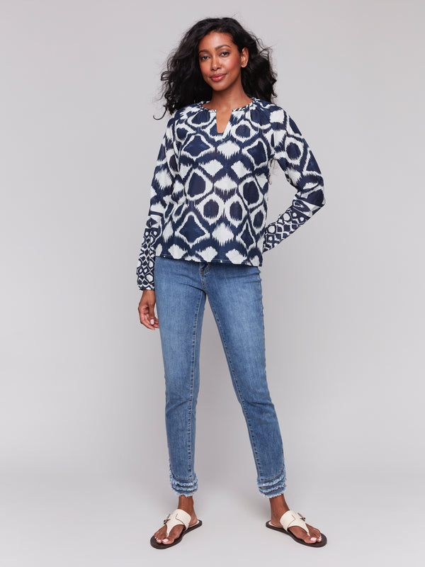 PRINTED POPOVER BLOUSE