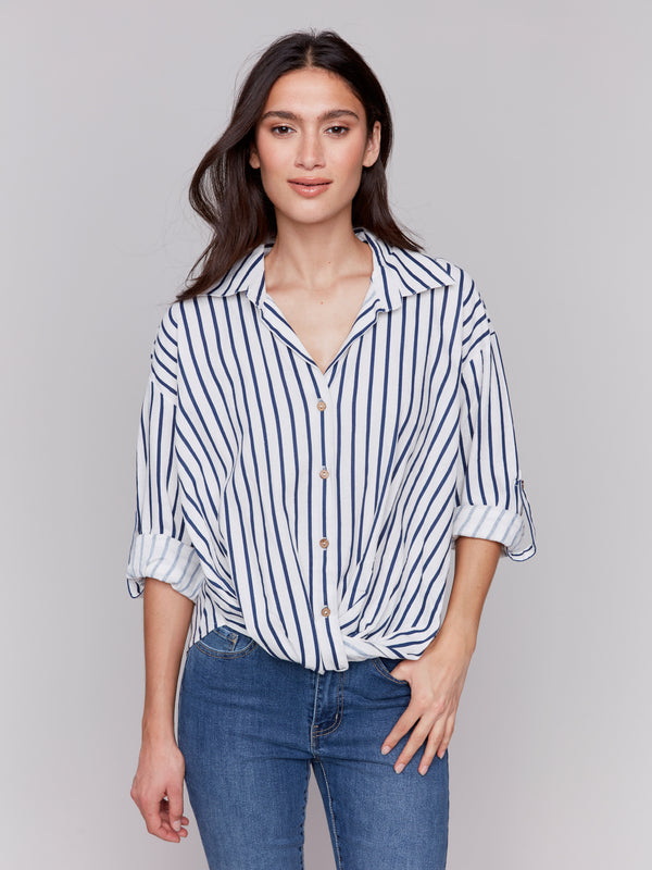 STRIPE TWIST FRONT BLOUSE