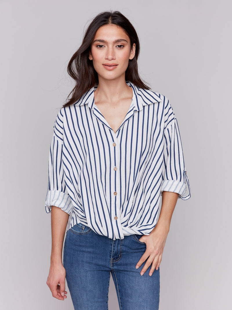 STRIPE TWIST FRONT BLOUSE