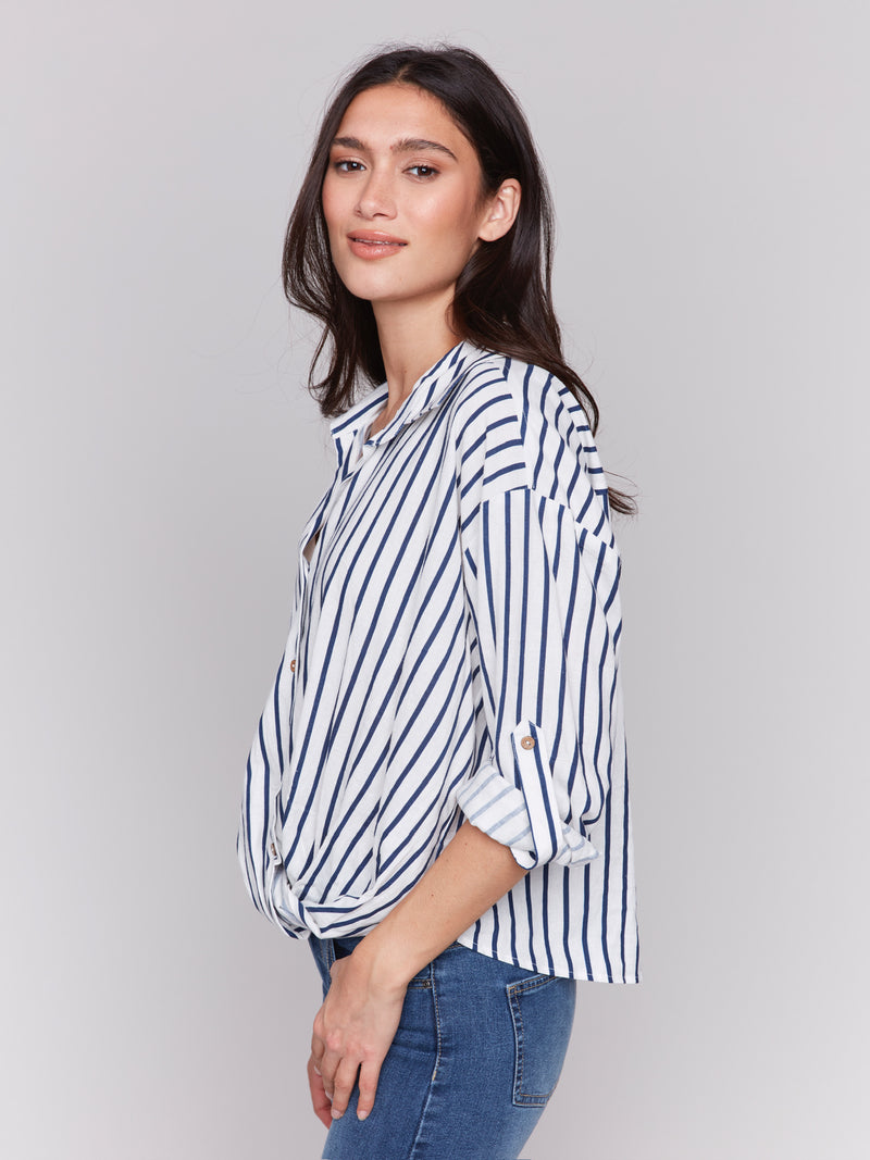 STRIPE TWIST FRONT BLOUSE