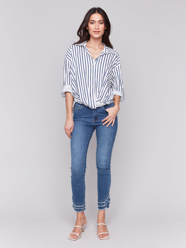 STRIPE TWIST FRONT BLOUSE