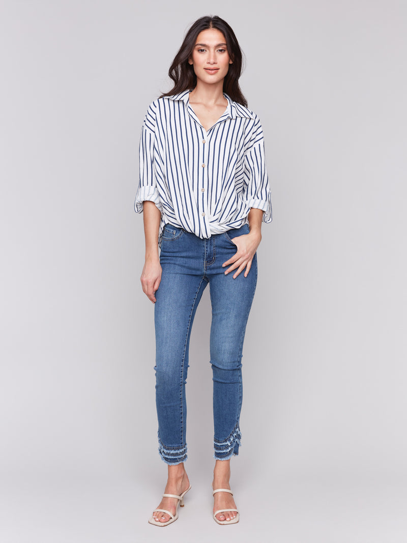 STRIPE TWIST FRONT BLOUSE