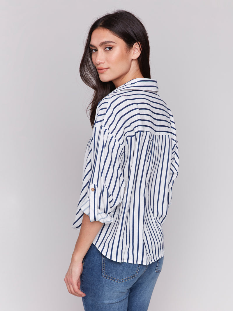 STRIPE TWIST FRONT BLOUSE