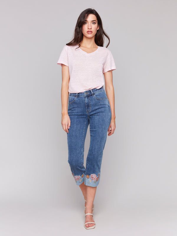 CROP JEAN WITH EMBROIDERY
