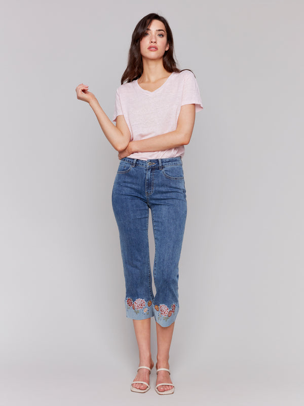 CROP JEAN WITH EMBROIDERY