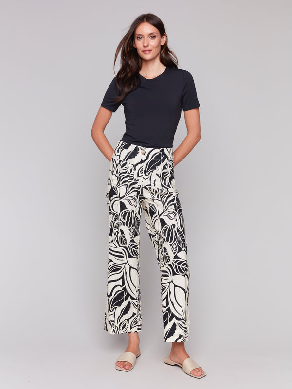 PRINTED LINEN BLEND CROP PANT