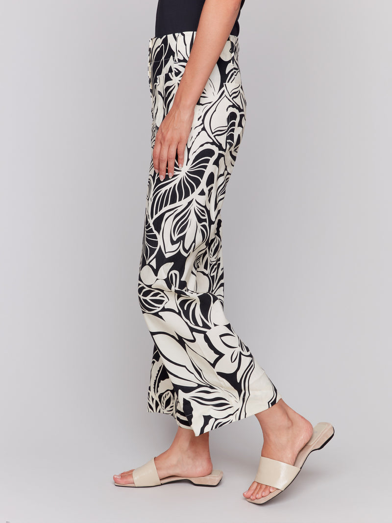 PRINTED LINEN BLEND CROP PANT