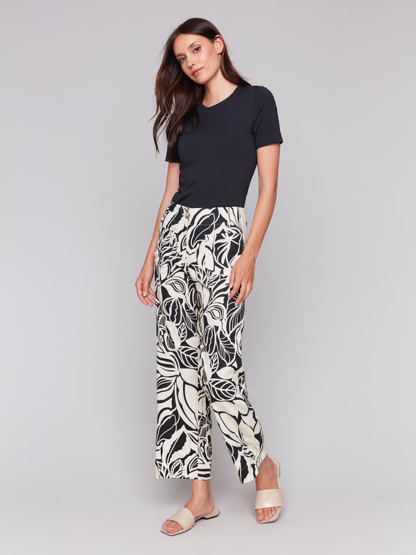 PRINTED LINEN BLEND CROP PANT