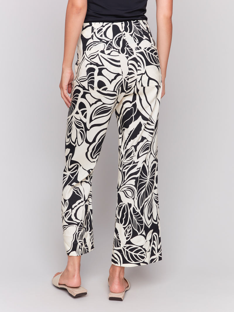 PRINTED LINEN BLEND CROP PANT