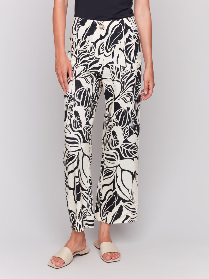 PRINTED LINEN BLEND CROP PANT