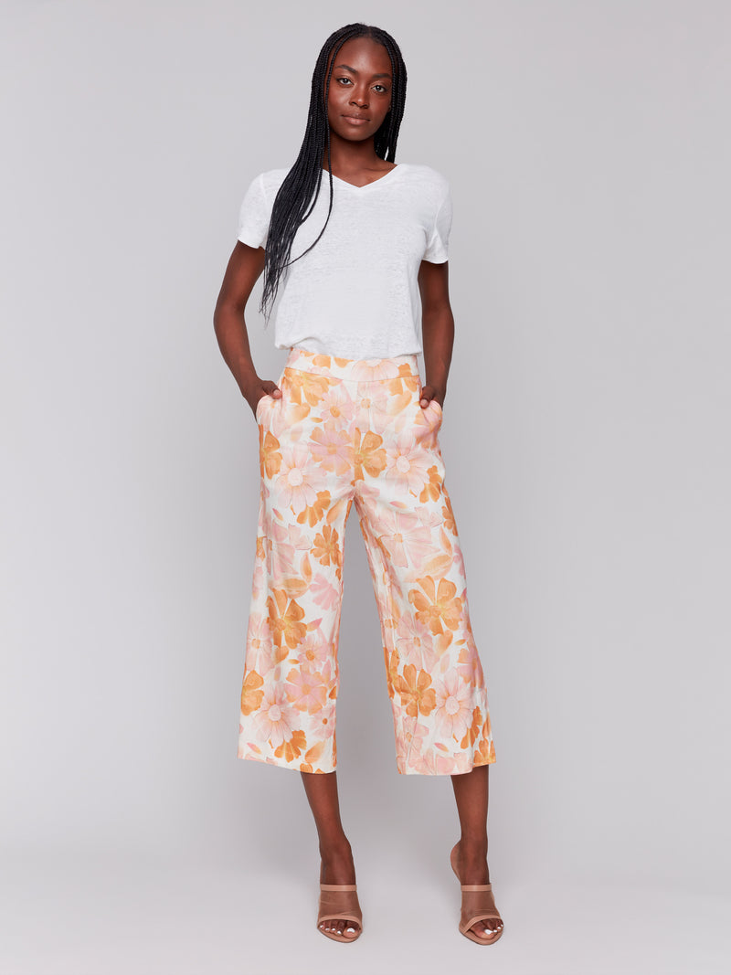 PRINTED CROP LINEN PANT