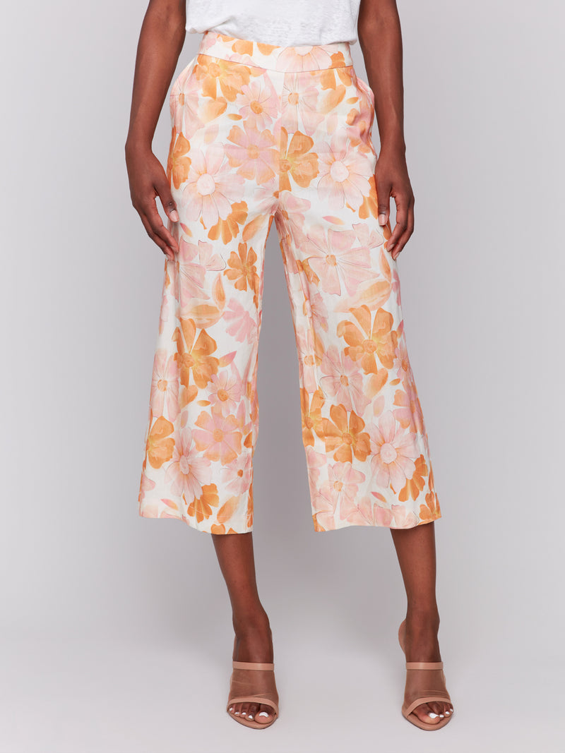 PRINTED CROP LINEN PANT